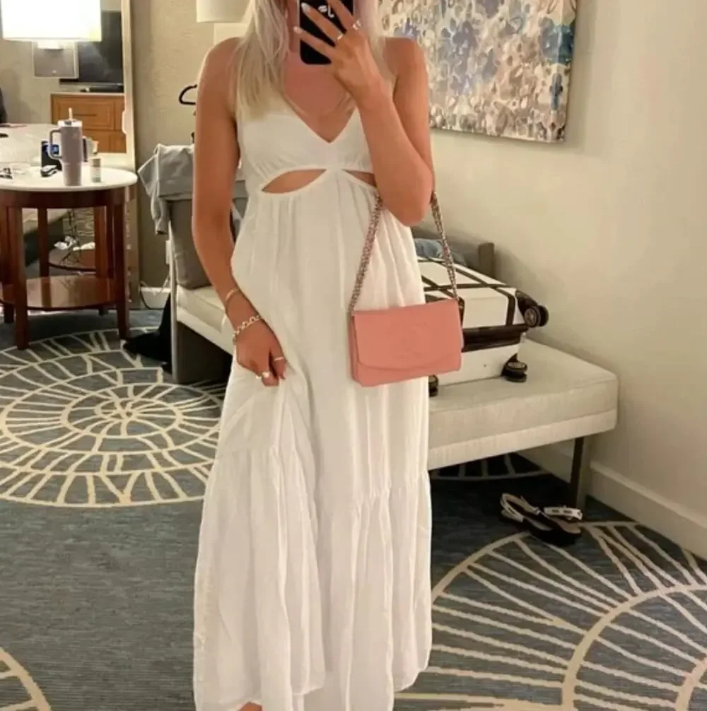 ABERCROMBIE & FITCH Plunge Cut Out Maxi Dress White Sz S {A36}